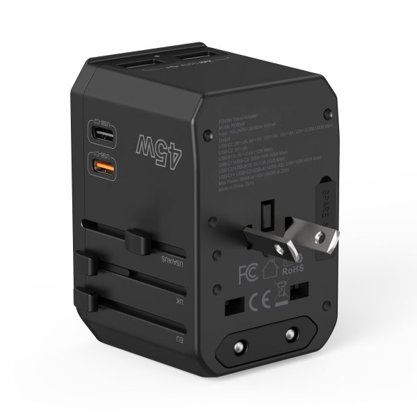 Universālais ceļojuma lādētājs 2X USB-C 2X USB-A PD 45W Izmantojiet ES UK Aule