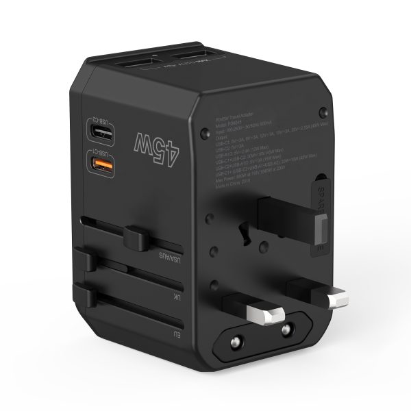 Universālais ceļojuma lādētājs 2X USB-C 2X USB-A PD 45W Izmantojiet ES UK Aule