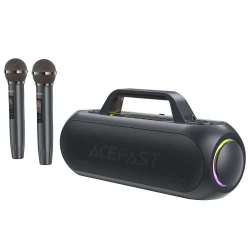 Bezvadu runātājs Karaoke 200W ar 2 USB-C melnajiem mikrofoniem