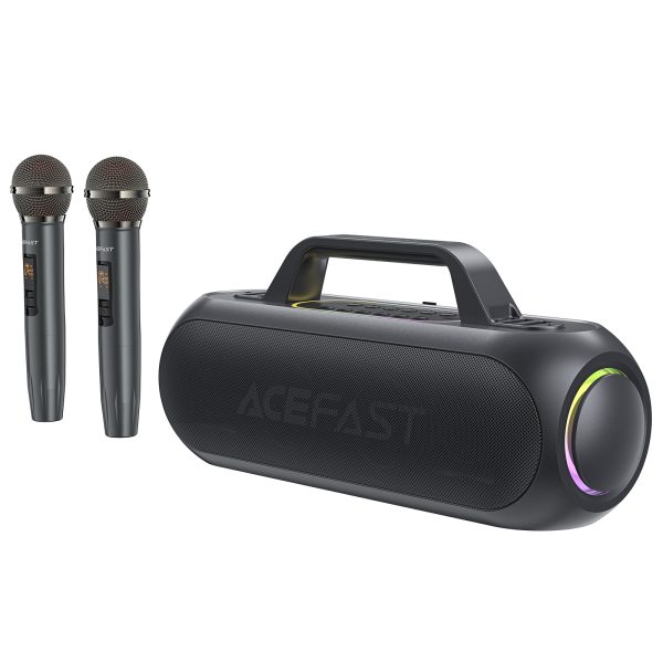 Bezvadu runātājs Karaoke 200W ar 2 USB-C melnajiem mikrofoniem