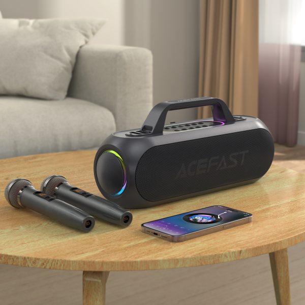 Bezvadu runātājs Karaoke 200W ar 2 USB-C melnajiem mikrofoniem