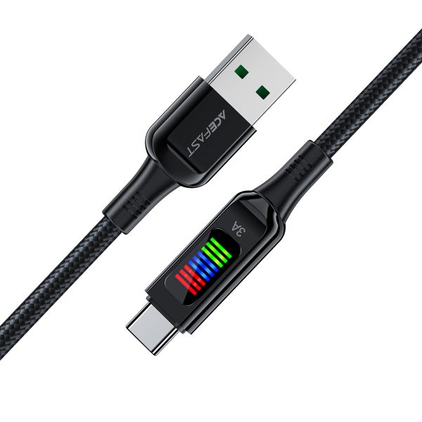 USB-A kabeļa Cable-USB-C 60W ar 1,2 m melnu displeju