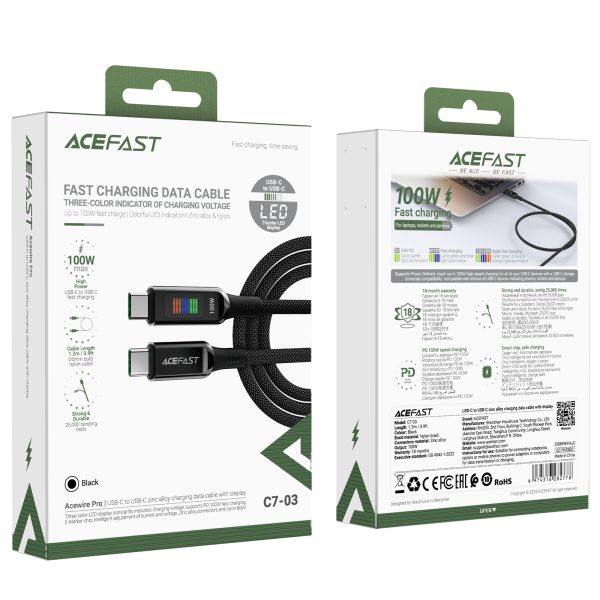 USB-C kabeļa kabelis-USB-C 100W ar 1,2 m melnu displeju