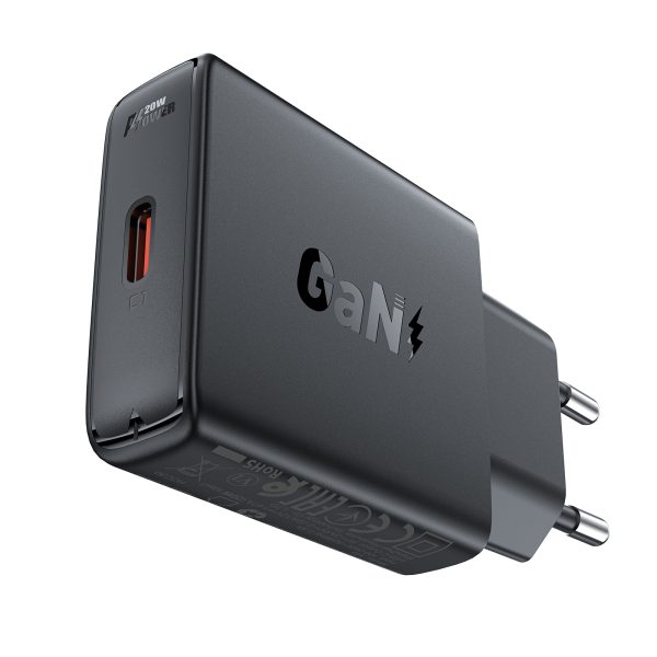 Mazs plakans lādētājs GAN PD 20W USB-C melns