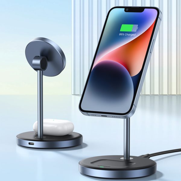 2in1 20W lādēšanas stacija un magnētiskais stends magsafe qi USB-C melns