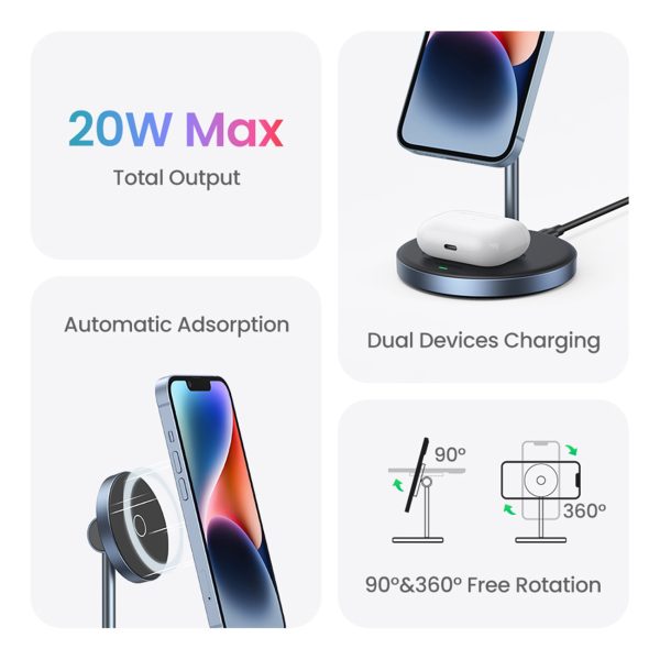 2in1 20W lādēšanas stacija un magnētiskais stends magsafe qi USB-C melns