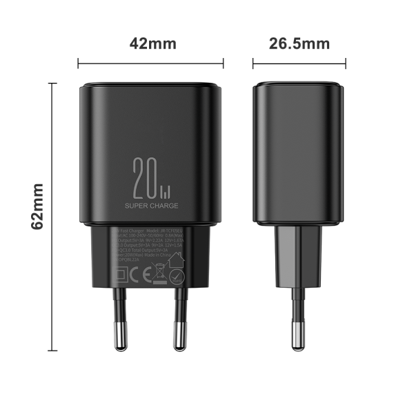 USB-A USB-C PD 20W tīkla lādētājs + USB-C JR-TCF05 USB-C kabelis