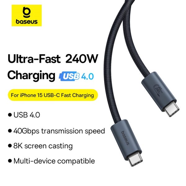 USB-C kabeļa kabelis-USB-C 240W PD 8K 60Hz 40 GB/s 1m melns