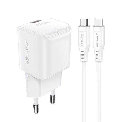 Mini PD 20W Gaan Minia lādētājs + USB-C baltais kabelis