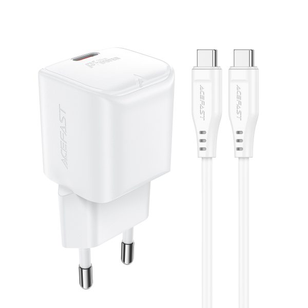 Mini tīkla lādētājs PD 30W GAN + USB-C baltais kabelis