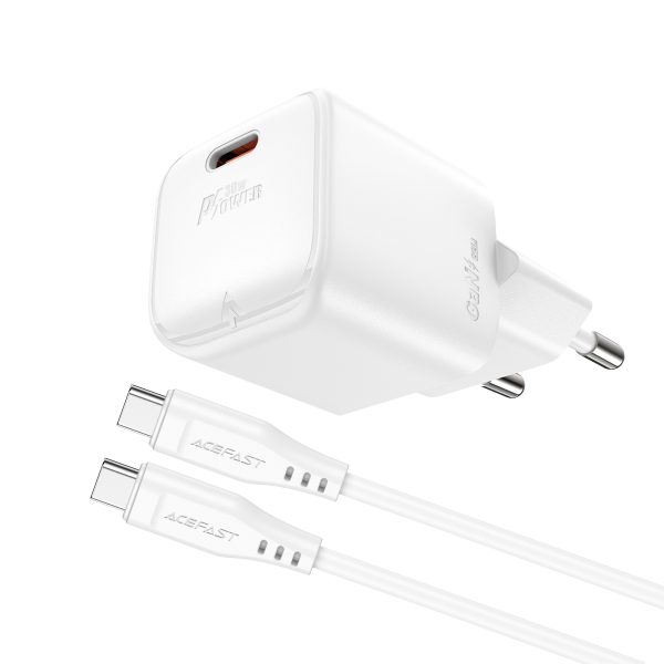 Mini tīkla lādētājs PD 30W GAN + USB-C baltais kabelis