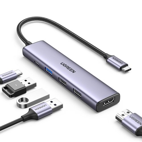 Daudzfunkcionāls centrs USB-A HDMI USB-C pelēks adapteris