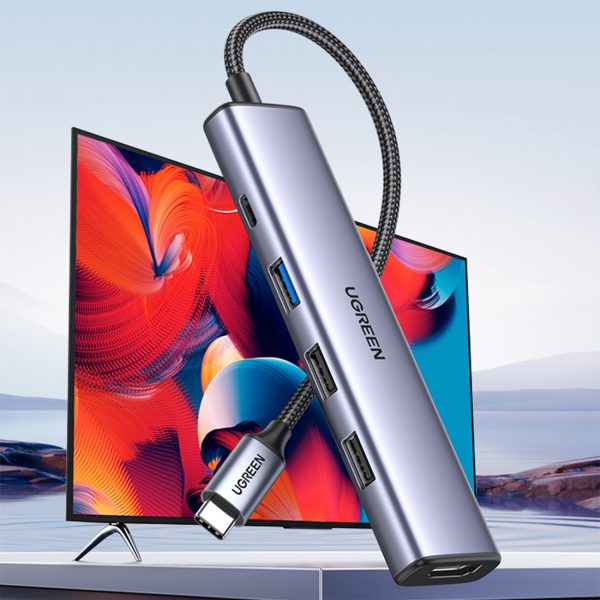 Daudzfunkcionāls centrs USB-A HDMI USB-C pelēks adapteris