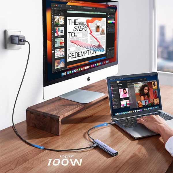 Daudzfunkcionāls centrs USB-A HDMI USB-C pelēks adapteris