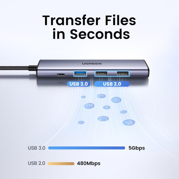 Daudzfunkcionāls centrs USB-A HDMI USB-C pelēks adapteris