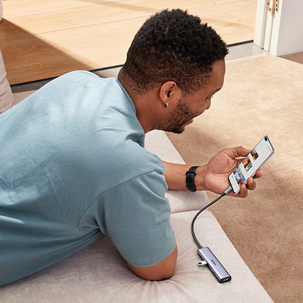 Daudzfunkcionāls centrs USB-A HDMI USB-C pelēks adapteris