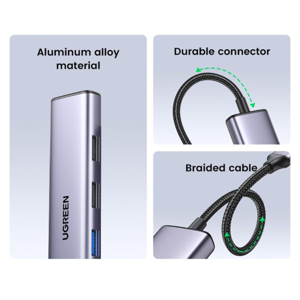 Daudzfunkcionāls centrs USB-A HDMI USB-C pelēks adapteris
