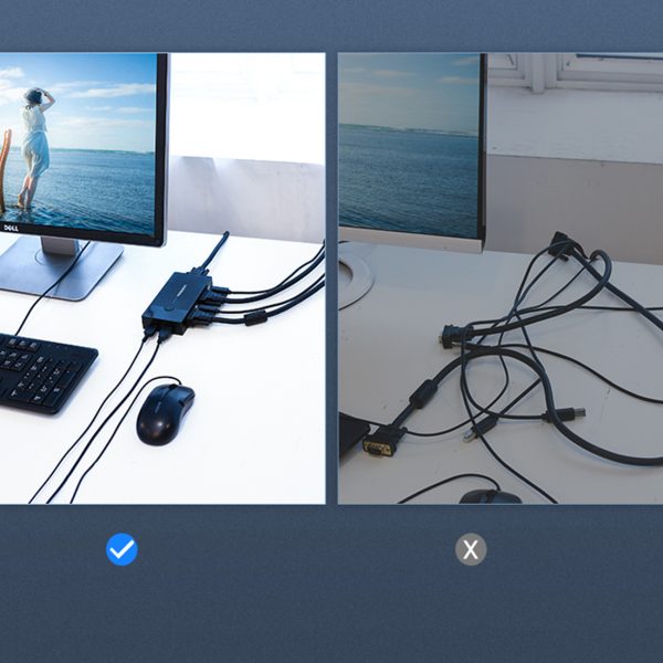 Slēdzis slēdzis KVM 30357 Divi datori Viena tastatūras pele un melnais monitors