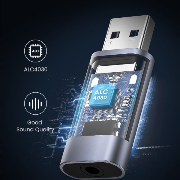Adaptera audio adapteris USB-A austiņām Minijack 3,5 mm pelēkā krāsā