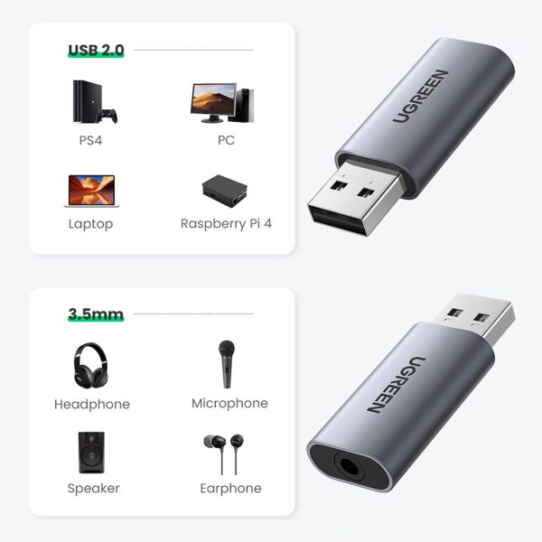 Adaptera audio adapteris USB-A austiņām Minijack 3,5 mm pelēkā krāsā