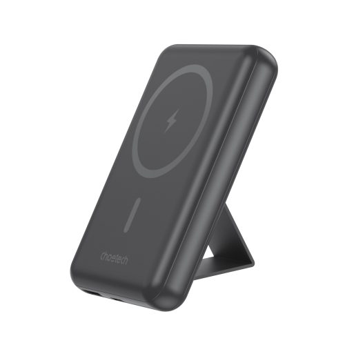 PowerBank 1000mah bezvadu magsafe USB-A USB-C funkcija Melnais stends