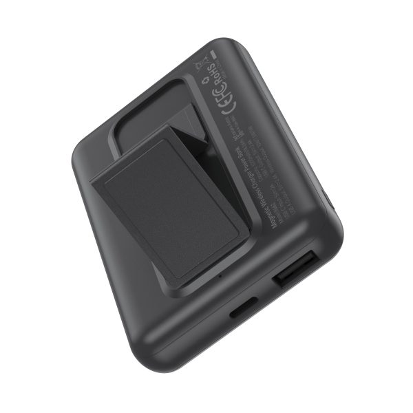 PowerBank 1000mah bezvadu magsafe USB-A USB-C funkcija Melnais stends