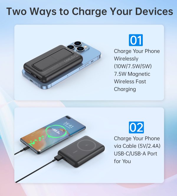 PowerBank 1000mah bezvadu magsafe USB-A USB-C funkcija Melnais stends