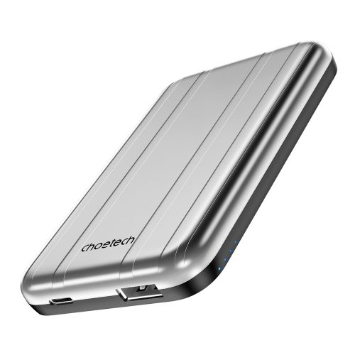 Neliela gaismas indukcija PowerBank 5000MAH MAGSAFE USB-A USB-C sudrabs