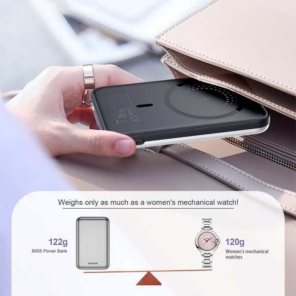 Neliela gaismas indukcija PowerBank 5000MAH MAGSAFE USB-A USB-C sudrabs