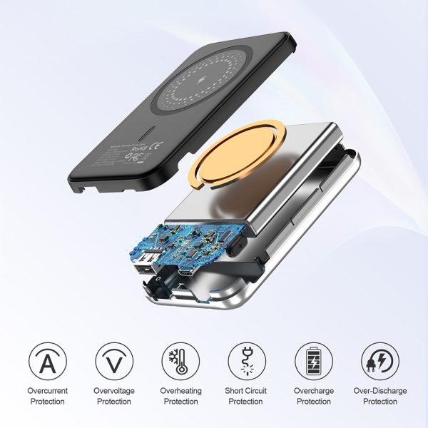 Neliela gaismas indukcija PowerBank 5000MAH MAGSAFE USB-A USB-C sudrabs