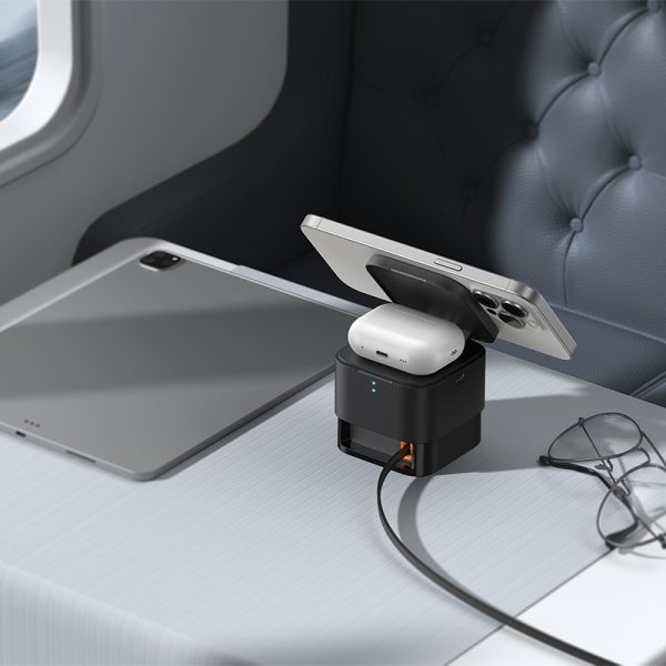 2in1 20w magsafe qi bezvadu lādētājs ar izstrādātu USB-C kabeli melnu