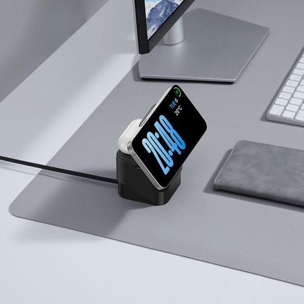 2in1 20w magsafe qi bezvadu lādētājs ar izstrādātu USB-C kabeli melnu