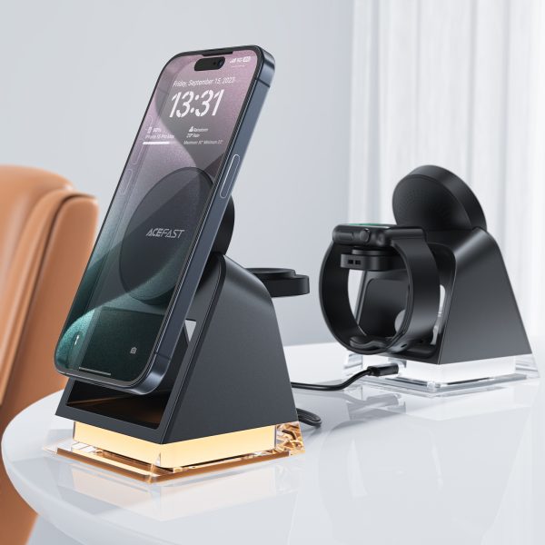 3in1 magsafe indukcijas lādētājs iPhone 12-15 AirPods Apple Watch USB-C Black