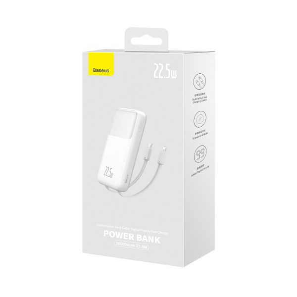 PowerBank ar 10 000 mAh 22,5W komētas sērijas displejs + USB-A Cable-USB-C 0,3 m balts