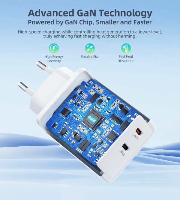 GAN 2X USB-C PD 65W PD lādētājs
