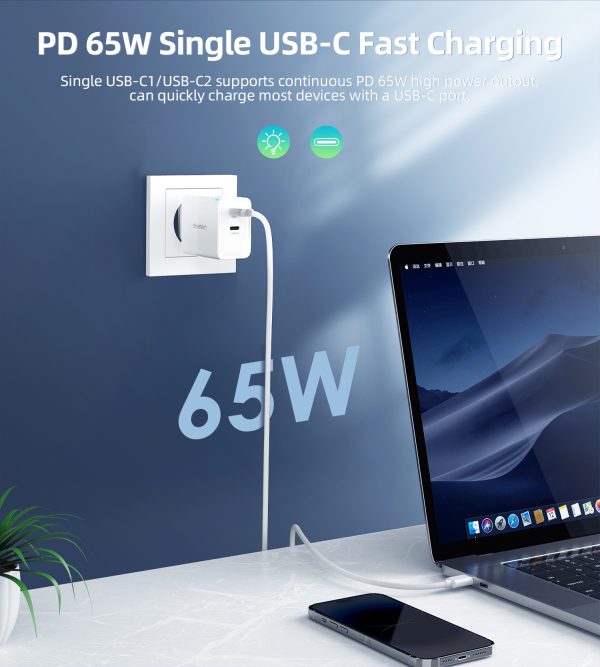 GAN 2X USB-C PD 65W PD lādētājs