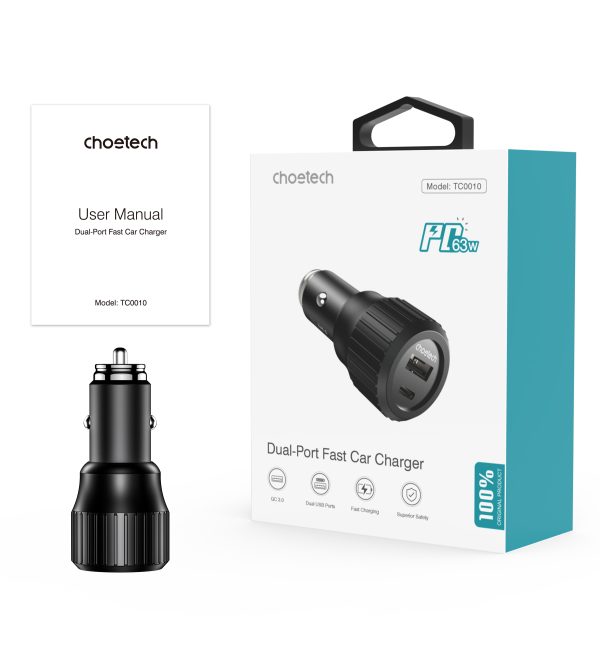 USB-C USB-C CE automašīnas lādētājs PD 63W Black