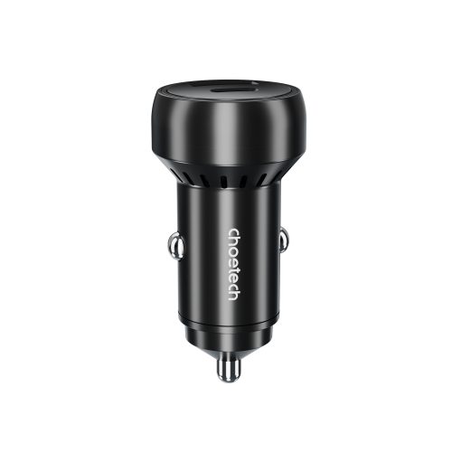 USB-C USB-A PD 60W automašīnas lādētājs ar LED fona apgaismojumu melnu