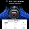USB-C USB-A PD 60W automašīnas lādētājs ar LED fona apgaismojumu melnu