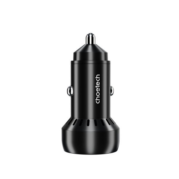 USB-C USB-A PD 60W automašīnas lādētājs ar LED fona apgaismojumu melnu