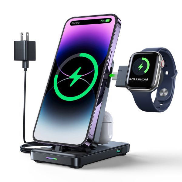 4in1 uzlādes stacija iPhone AirPods Apple Watch USB-A Folding Black Folding