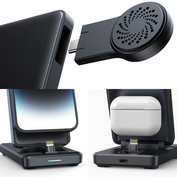 4in1 uzlādes stacija iPhone AirPods Apple Watch USB-A Folding Black Folding