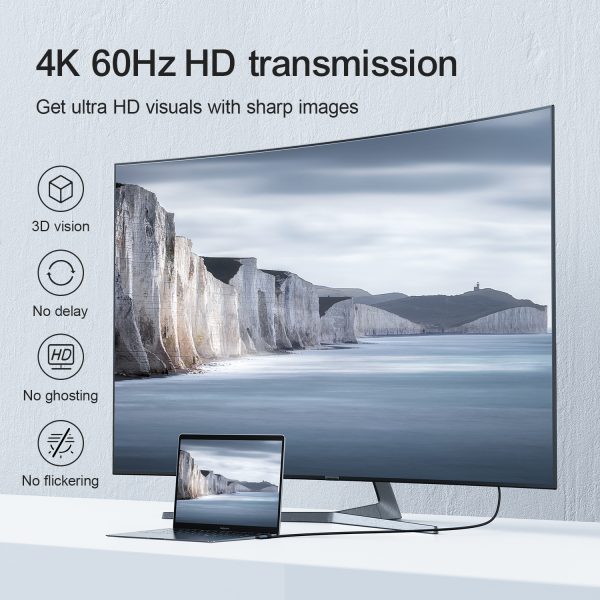 USB -C leņķa kabeļa kabelis - HDMI 4K 60Hz 2M pelēks