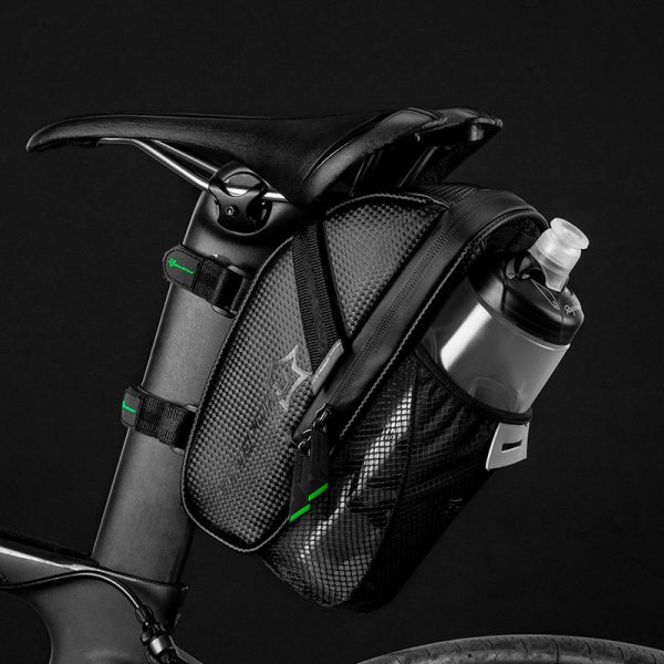 Ūdensnecaurlaidīga velosipēdu soma instrumentiem seglam ar melnu ūdens pudeles kabatu