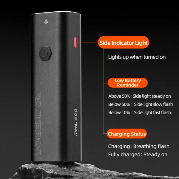 Priekšējais velosipēdu lampa 800lm + USB-C kabelis 4 Darbības režīmi