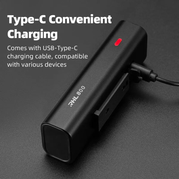 Priekšējais velosipēdu lampa 800lm + USB-C kabelis 4 Darbības režīmi