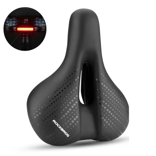 MTB velosipēdu segls ar ūdensnecaurlaidīgiem amortizatoriem + LED lampa - melna