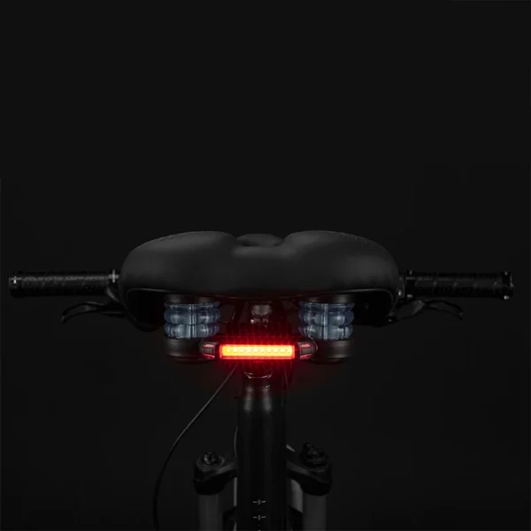MTB velosipēdu segls ar ūdensnecaurlaidīgiem amortizatoriem + LED lampa - melna