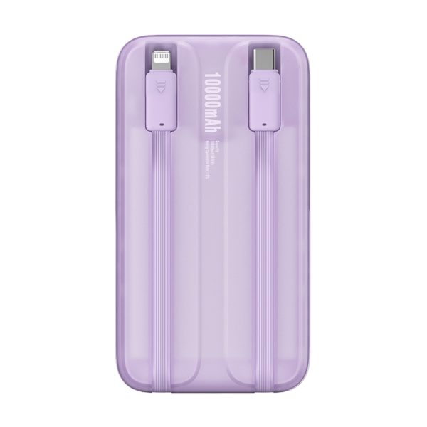 PowerBank ar 10 000 mAh 22,5W displejs + USB-A / USB-C kabelis purpursarkanā krāsā