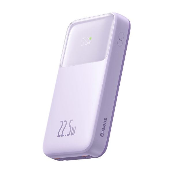 PowerBank ar 10 000 mAh 22,5W displejs + USB-A / USB-C kabelis purpursarkanā krāsā